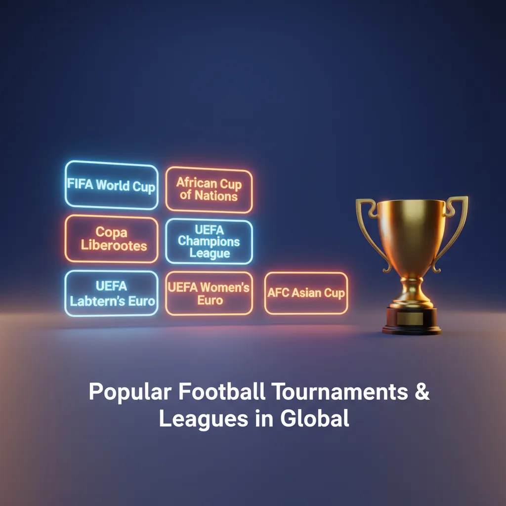 Global football competitions: World Cup, Champions League, Europa; Premier League, La Liga, Serie A, Bundesliga, Ligue 1.