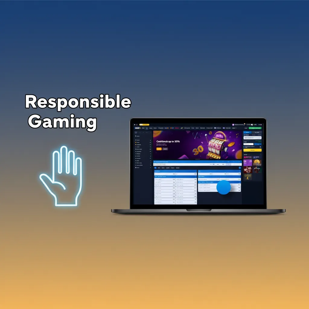 Controller, clock, wallet, and shield icons show responsible gaming: budget, time limits, cooling‑off, self‑exclusion.