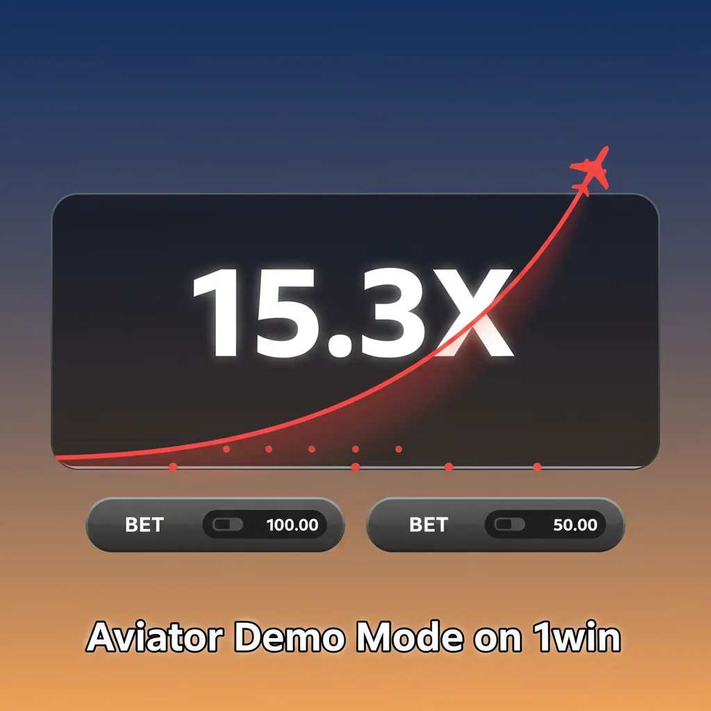 1win Aviator demo UI with red plane, rising multiplier graph, virtual balance and auto cashout controls.