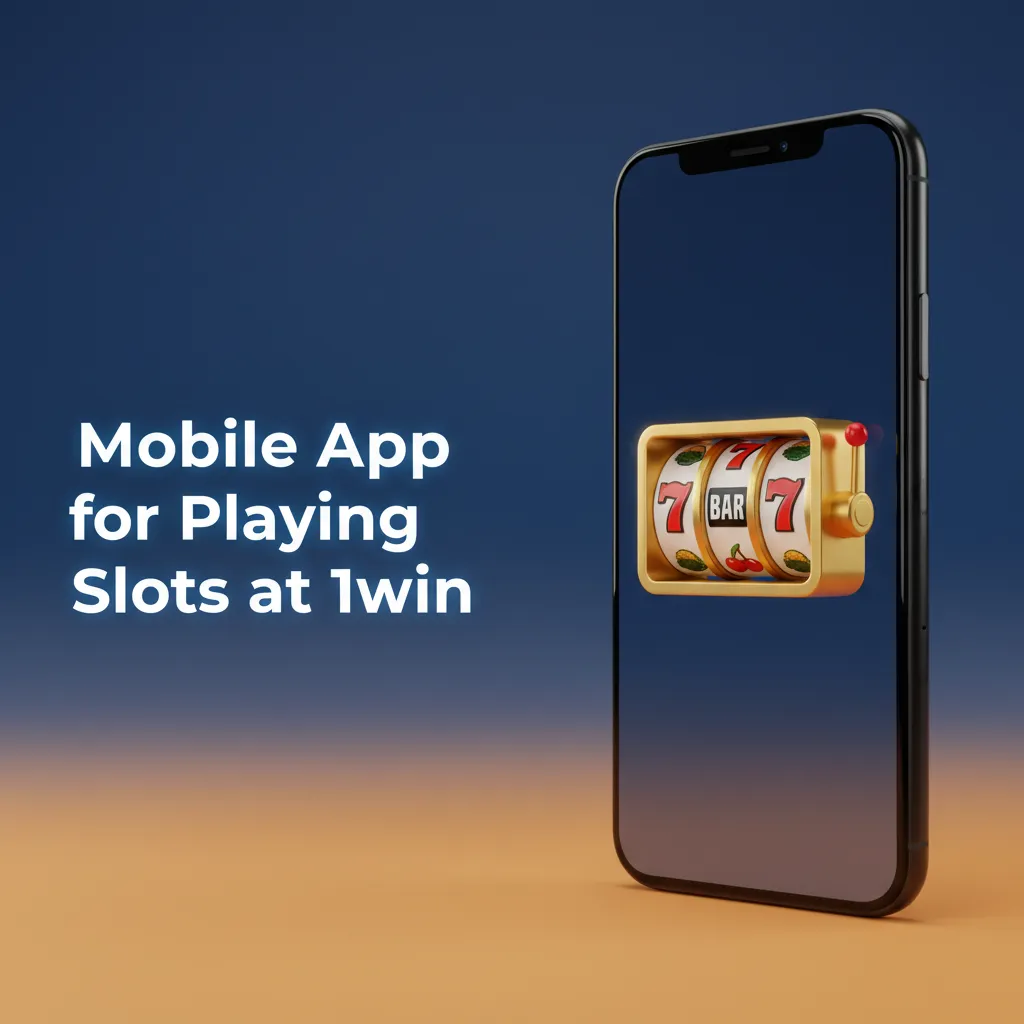 Hand holding smartphone with 1win slots app, lobby thumbnails, search bar, filter chips, and spin button.