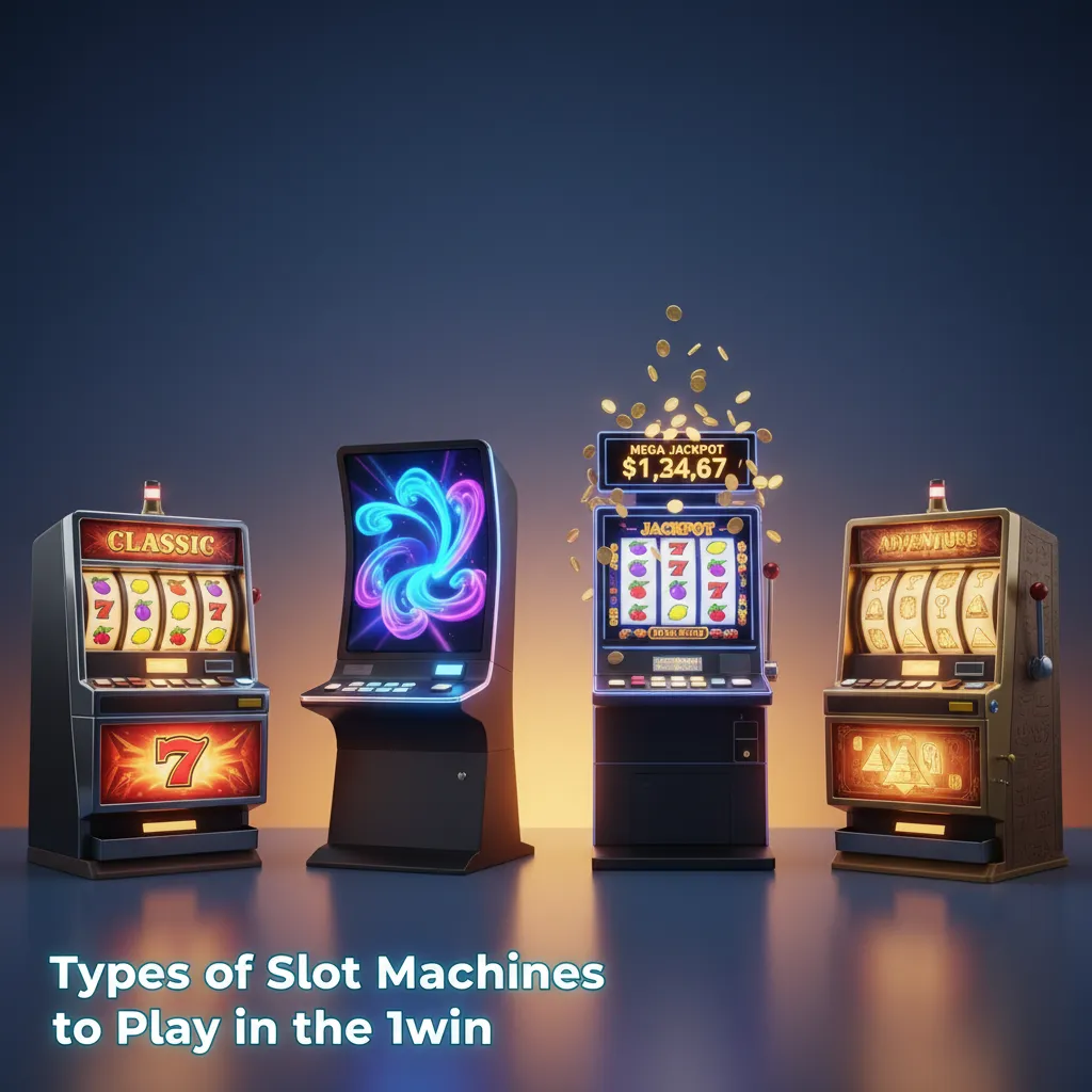 Infographic of 1win slot types: classic 3-reel, video, Megaways, jackpots, Cluster Pays, Hold & Win, Bonus Buy, branded