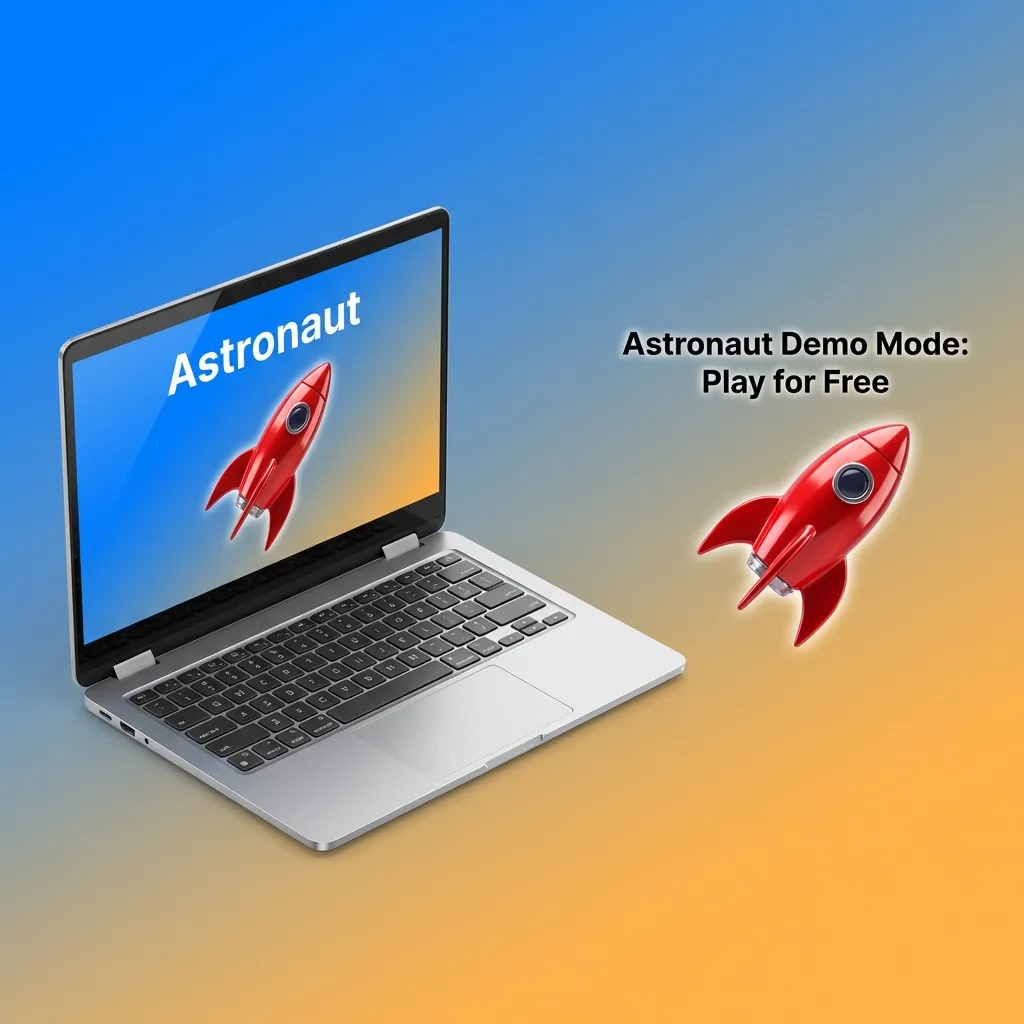 Astronaut game demo mode interface showing virtual credits and dual-bet features for risk-free practice play