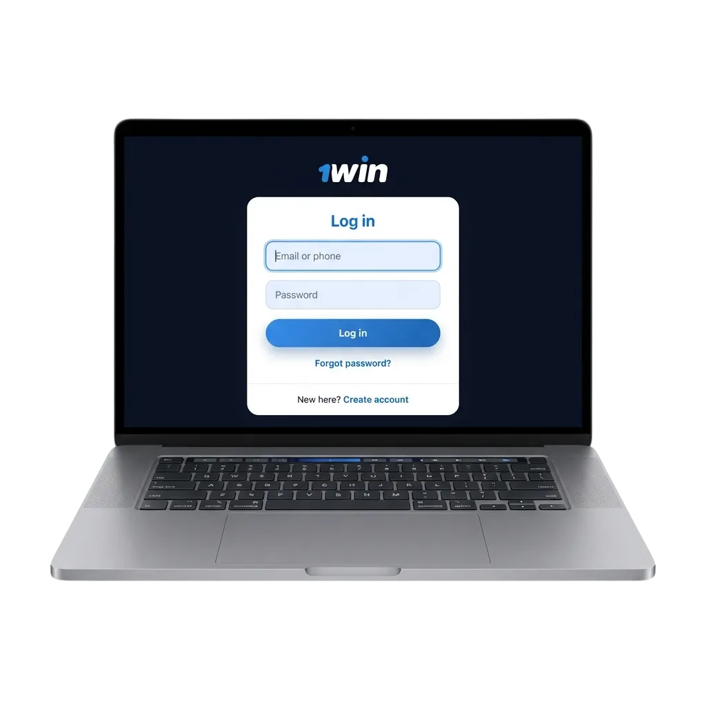 1win login interface showing email/phone and password fields with secure access for Indian users to bet and play