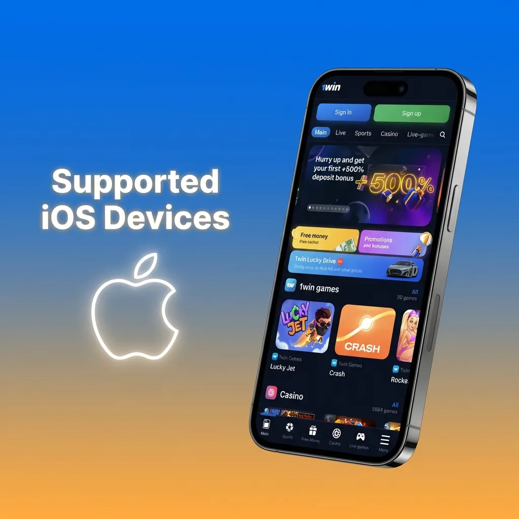 List of compatible Apple devices for 1win app including iPhone models 14 through 8, iPhone SE, iPad Pro, Air, and mini