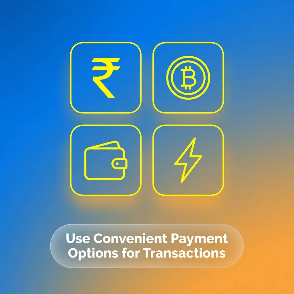 Indian payment methods including UPI, Paytm, PhonePe, Google Pay, cards, crypto, and e-wallets with secure transaction icons