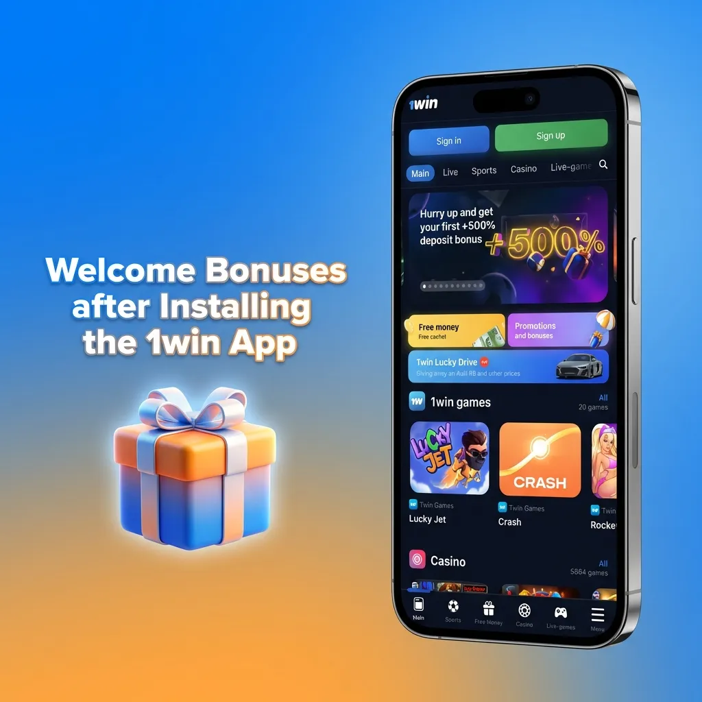 1win app welcome bonus offer showing 500% bonus up to ₹180,000 for new players on first deposit