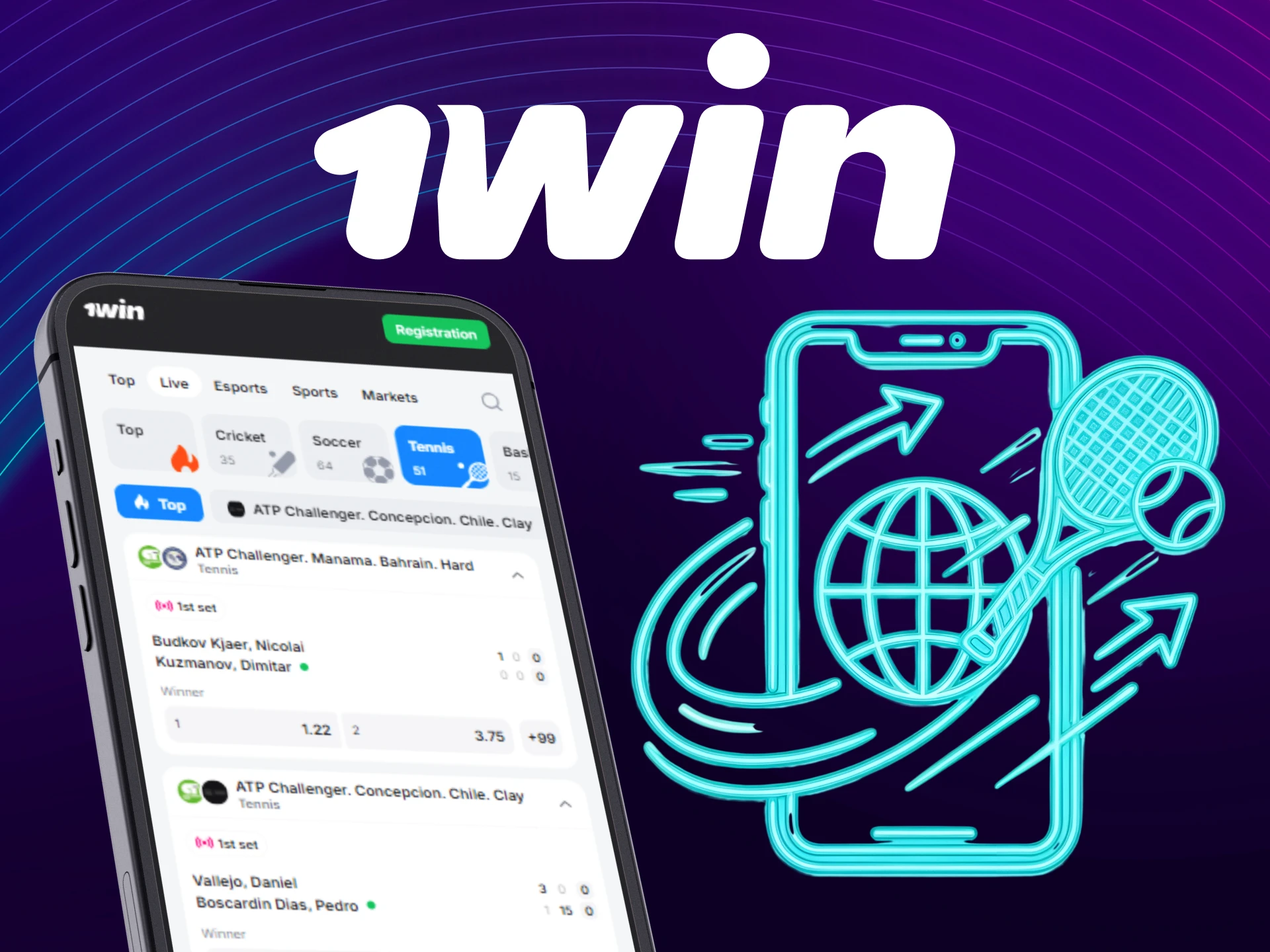 Open the 1win mobile website version to bet on the go.