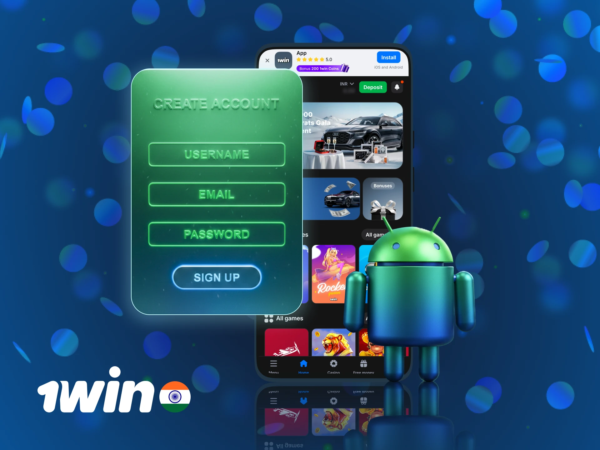 Complete the 1win App registration process to start betting in India.