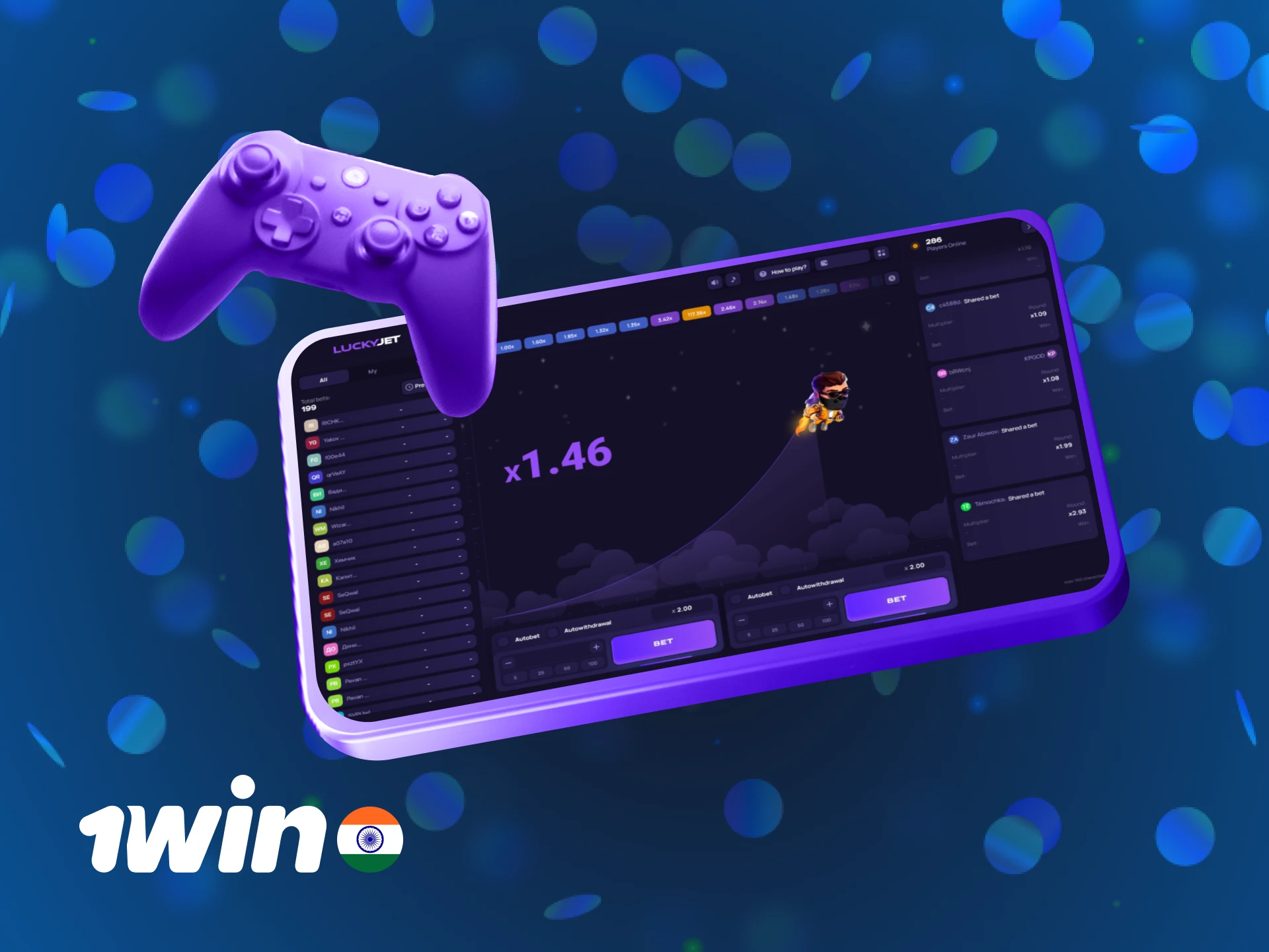 Start the Lucky Jet demo-mode to play for free at 1win.