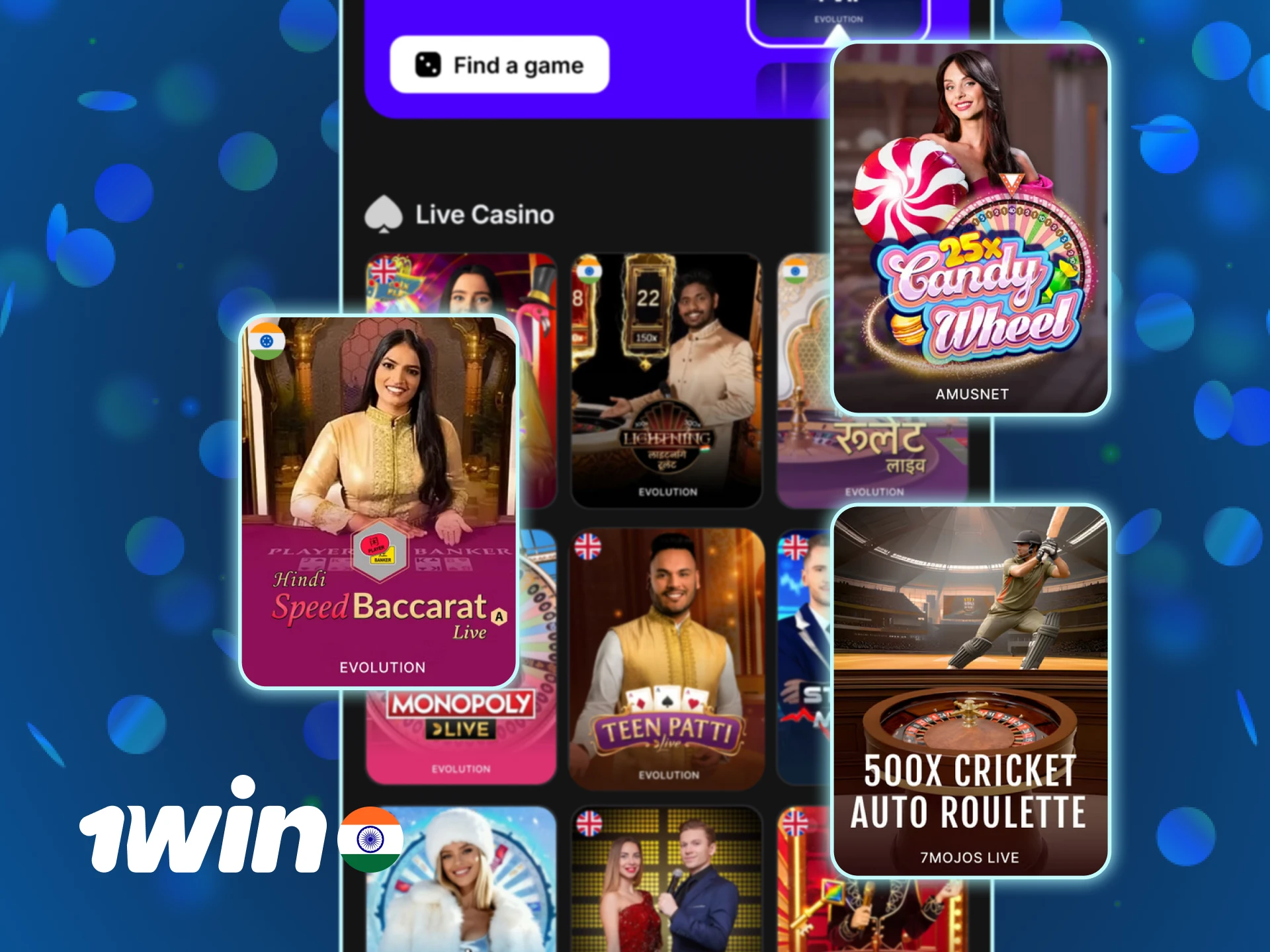 Enter the 1win Live Casino lobby to play with real dealers.