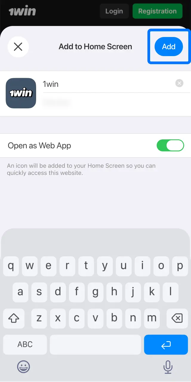 Tap the final button to place the 1win icon next to your other mobile apps.