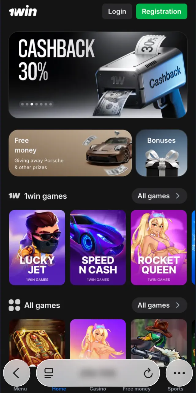 Open Safari browser on your iPhone and navigate to the official 1win homepage.