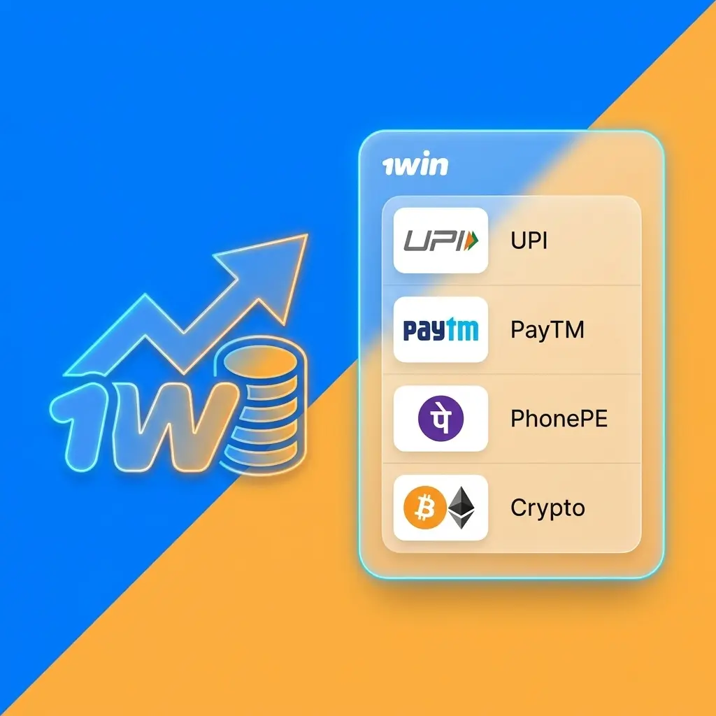 1win deposit methods showing UPI, PayTM, PhonePe, Google Pay, Visa, Mastercard and crypto options with INR 300 minimum