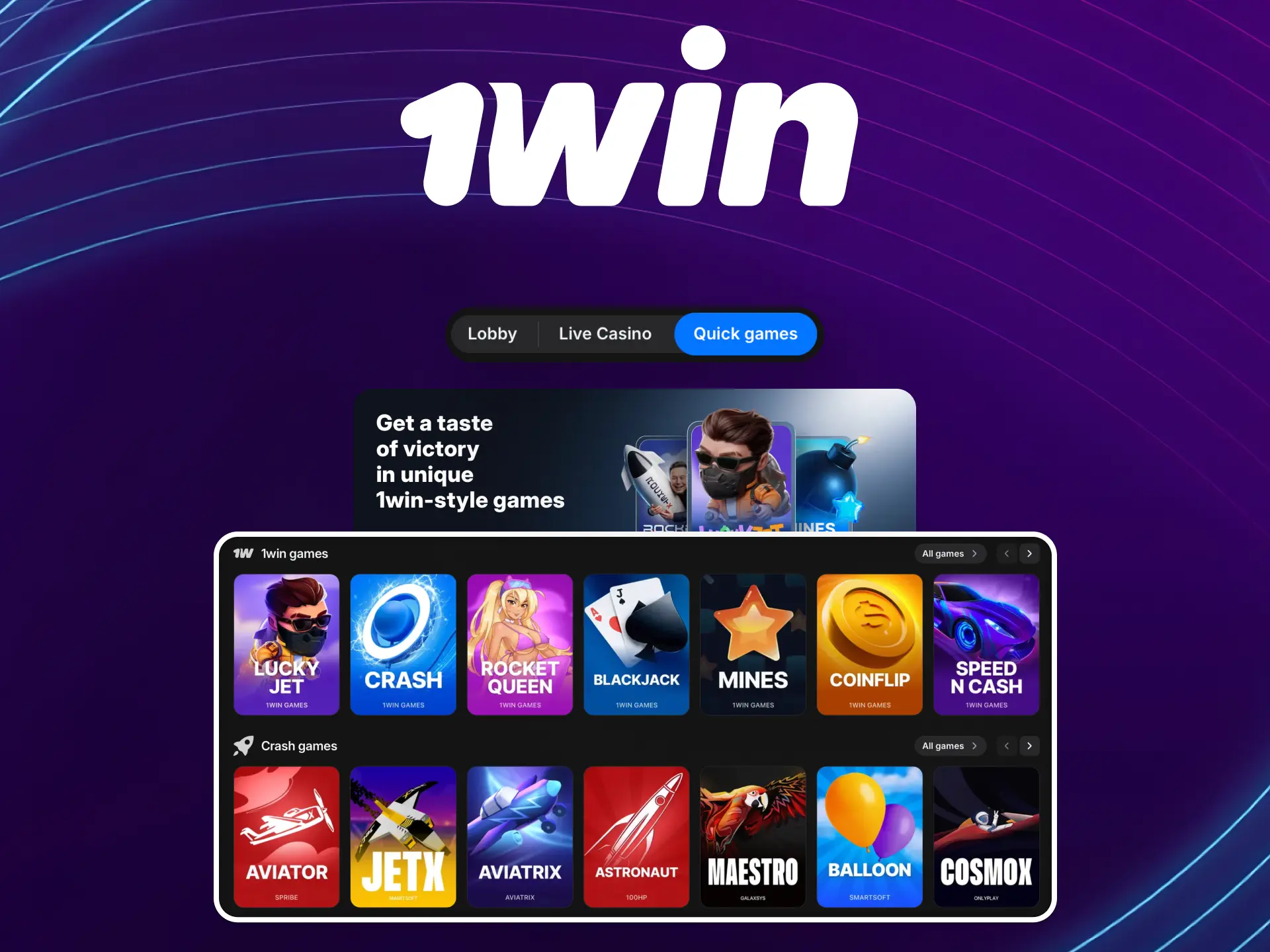 Instant games on 1win Global including Keno, Plinko, and Dice for quick results.