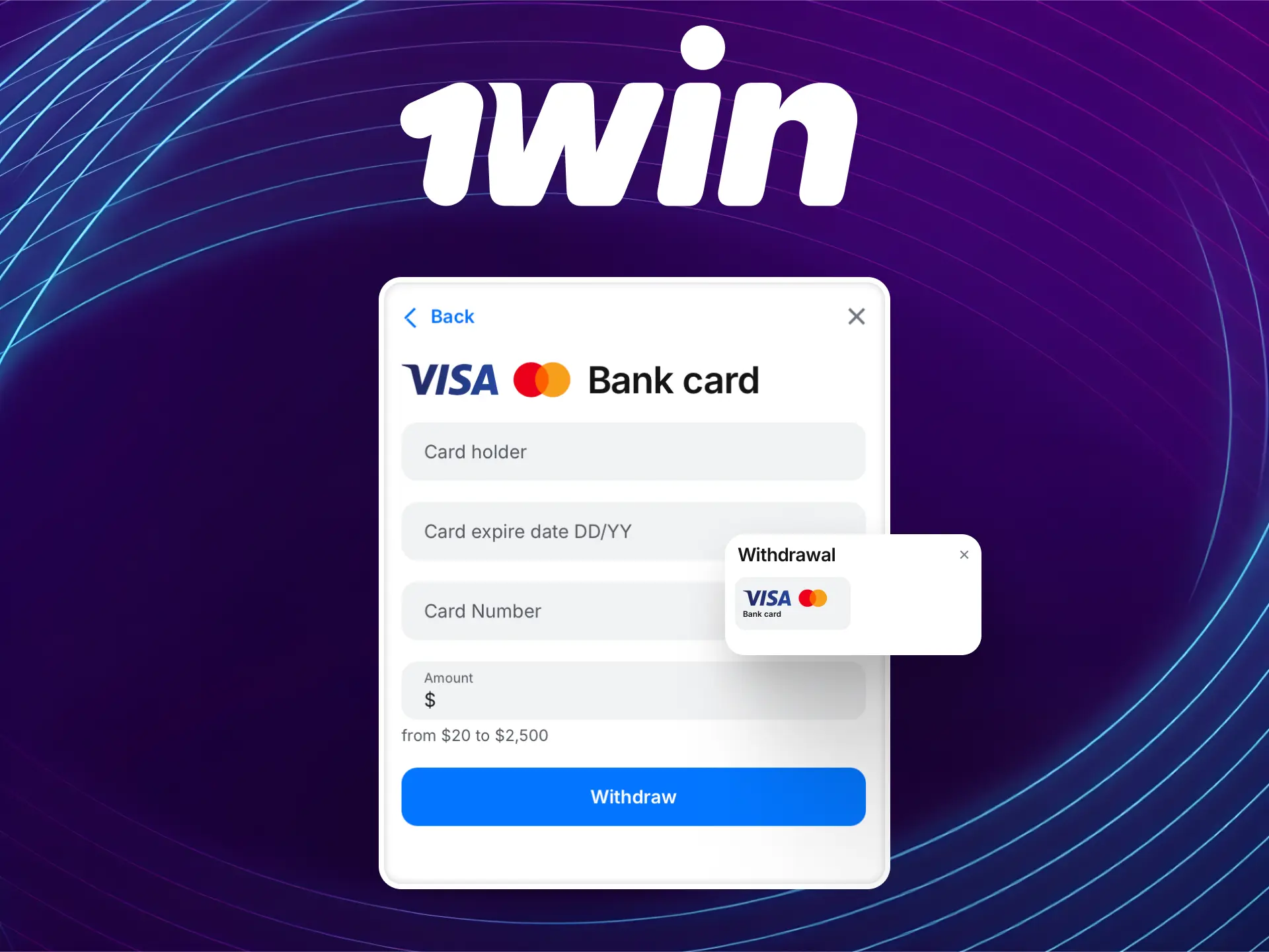 Withdrawal methods on 1win Global with processing times and limits.