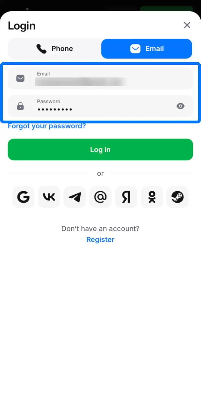 Enter your email or phone number and password on 1win app or use biometric authentication.