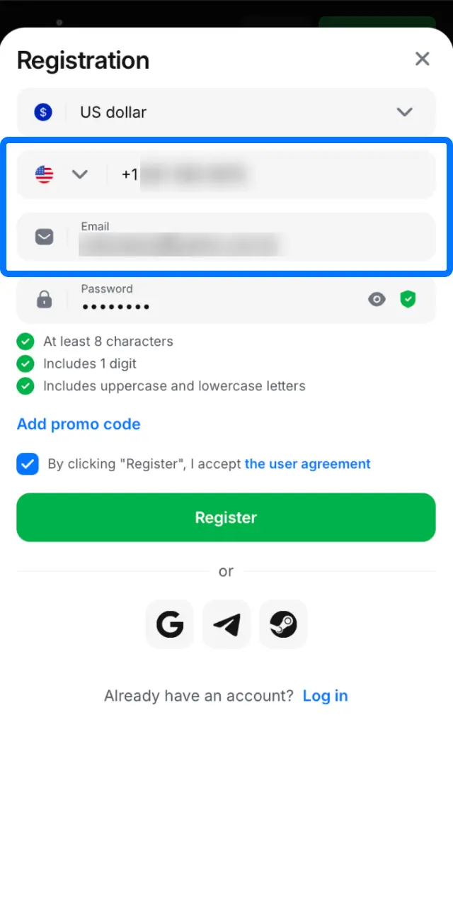 Provide your mobile number and valid email address on the 1win app to secure your profile.