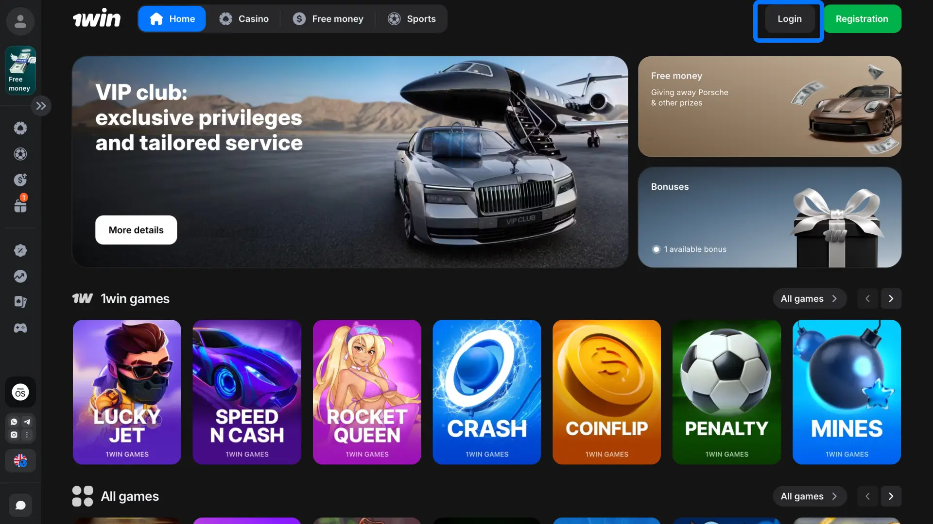 Go to the 1win homepage and locate the login button next to the registration area.